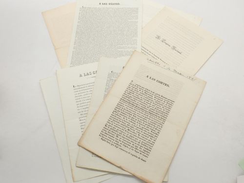 11 impresos relativos a la alocución del papa Gregorio XVI en marzo de 1841, en la que criticaba duramente la que consideraba política anticlerical del gobierno de Espartero. Se trata de textos de adhesión al gobierno español en defensa de su independencia del Vaticano.
