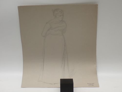 Dama en traje de noche. Dibujo original de Carl Seiler