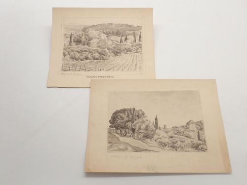 Dos dibujos con vistas de Villeneuve-lès-Avignon [¿OBRA DE PAUL DE CASTRO?]