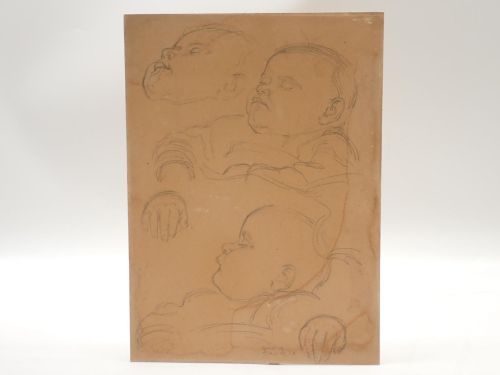 Bebé durmiendo. Bocetos a lápiz originales de Christian Karl Baur