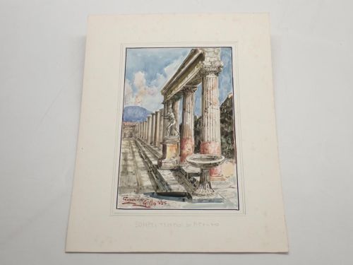 Pompei, Tempio di Apollo [ACUARELA ORIGINAL DE GIOVANNI GALLO]