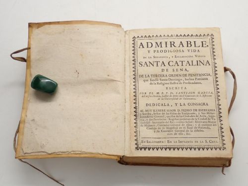 Portada del libro de Admirable y prodigiosa vida de la seraphica, y esclarecida virgen Santa Catalina de Sena, de la Tercera...