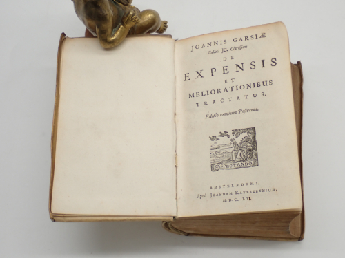 Portada del libro de Joannis Garsiae… De expensis et meliorationibus tractatus. Editio omnium postrema. JUNTO CON Johannis...