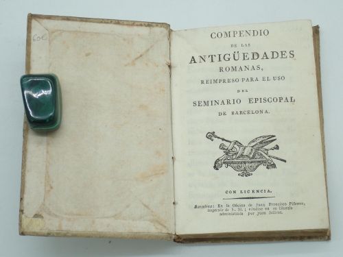 Portada del libro de Compendio de las antigüedades romanas, reimpreso para el uso del Seminario Episcopal de Barcelona