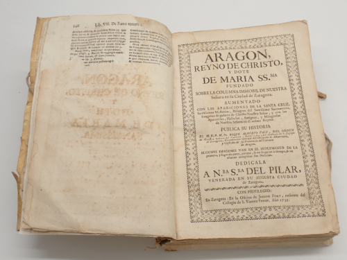 Portada del libro de Aragón, reyno de Christo, y dote de María Ssma fundado sobre la columna immobil de nuestra Señora en...