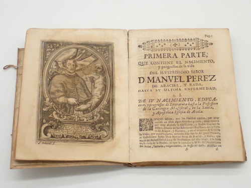 Portada del libro de Tierna, y piadosa memoria en las exequias del Ilustríssimo Señor don Manuel Pérez de Araciel, y Rada,...