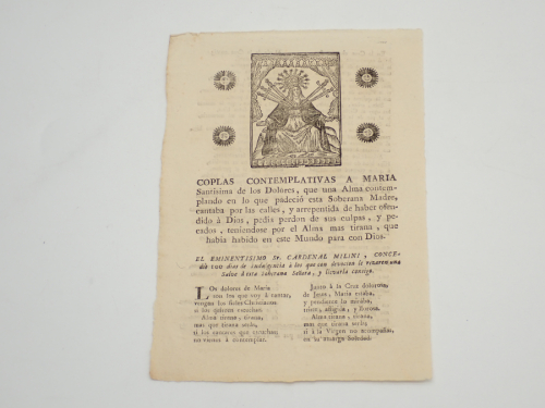 Portada del libro de Coplas contemplativas a María Santísima de los Dolores, que una Alma contemplando en lo que padeció...