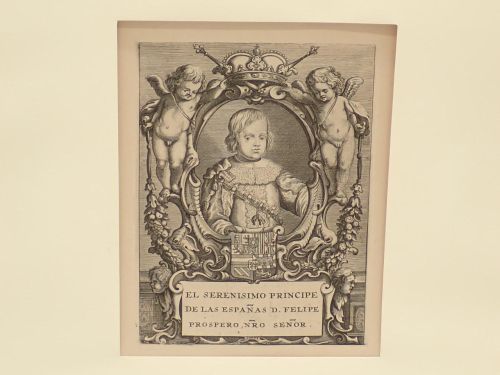 Portada del libro de El Serenisimo Príncipe de las Españas D. Felipe Próspero, Nro Señor [GRABADO CALCOGRÁFICO ENMARCADO....