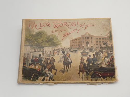 Portada del libro de A los toros. Álbum compuesto de 28 acuarelas originales del reputado pintor de escenas taurinas don...