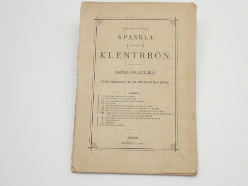 Portada del libro de (Segunda edición de) Kpankla (y primera de) Klentrron. Cartas philatélicas