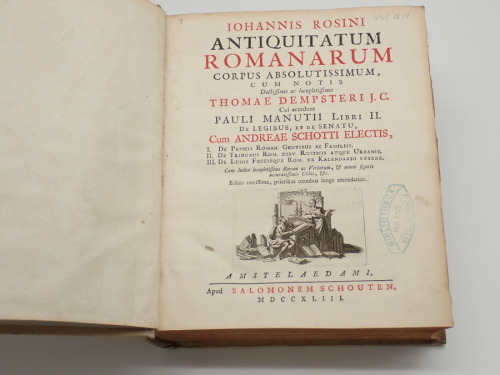 Portada del libro de Ioannis Rosini Antiquitatum Romanarum corpus absolutissimum, cum notis doctissimis ac locupletissimis...