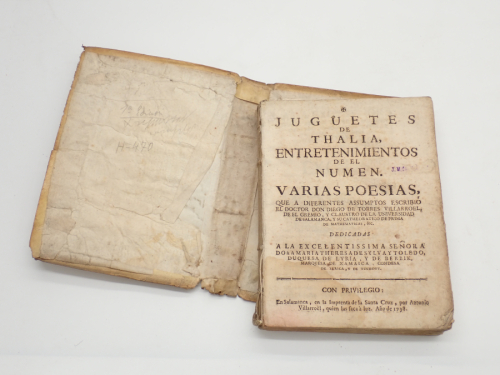 Portada del libro de Juguetes de Thalia, entretenimientos de el numen. Varias poesías, que a diferentes asssumptos escribió...