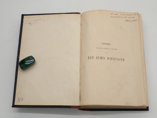 Portada del libro de Études historiques, politiques et littéraires sur les juifs d'Espagne [DEDICATORIA MANUSCRITA DEL TRADUCTOR...