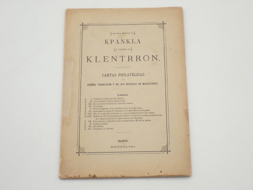 Portada del libro de (Segunda edición de) Kpankla (y primera de) Klentrron. Cartas philatélicas