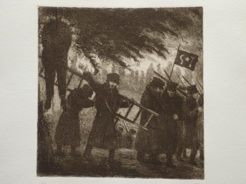 Portada del libro de El ahorcado. Aguafuerte original de Ricardo Baroja. Prueba de autor
