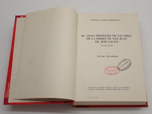 Portada del libro de El Gran Priorado de Navarra de la Orden de San Juan de Jerusalén. Siglos XII-XIII