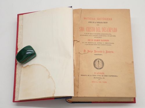 Portada del libro de Noticias históricas acerca de la veneranda imagen del Smo. Cristo del Desamparo y de su Real e Ilustre...