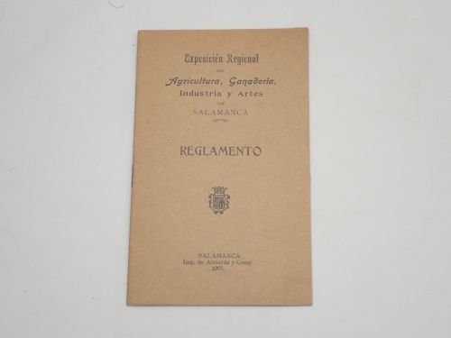 Portada del libro de Exposición regional de agricultura, ganadería, industria y artes de Salamanca. Reglamento