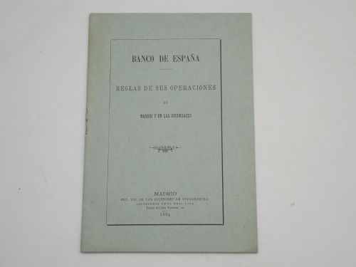 Portada del libro de Banco de España. Reglas de sus operaciones en Madrid y en las sucursales