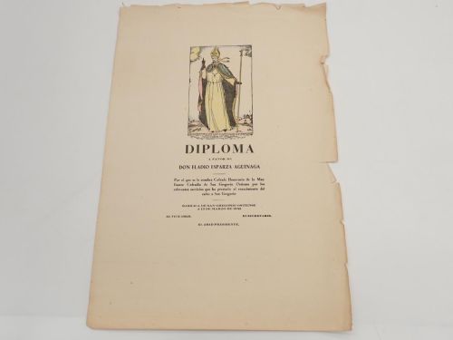 Portada del libro de Diploma a favor de don Eladio Esparza Aguinaga. Por el que se le nombra Cofrade Honorario de la Muy...