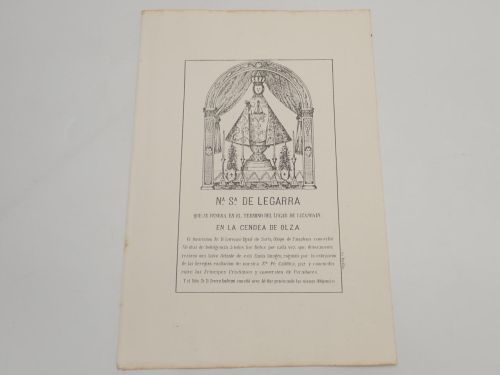 Portada del libro de Nuestra Señora de Legarra que se venera en el término del lugar de Lizasoain, en la Cendea de Olza [ESTAMPA...