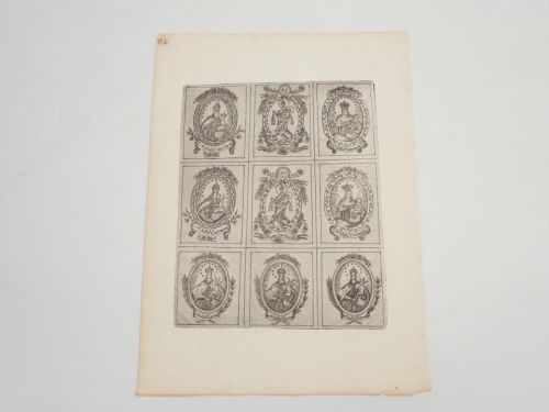Portada del libro de Nuestra Señora del Carmen. Estampación calcográfica que contiene, en la misma plancha, 9 imágenes de...
