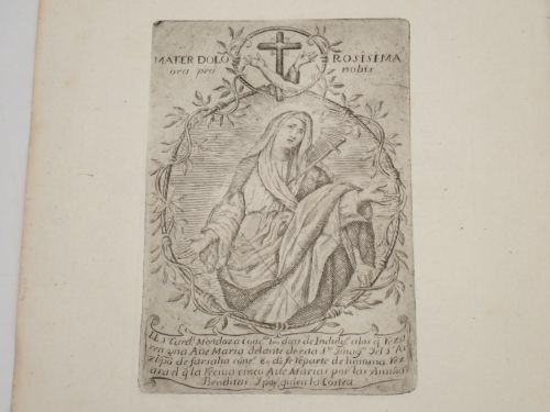 Portada del libro de Mater Dolorosisima ora pro nobis. El Sr. Cardenal Mendoza concede 100 días de Indulgencia... y el Sr....