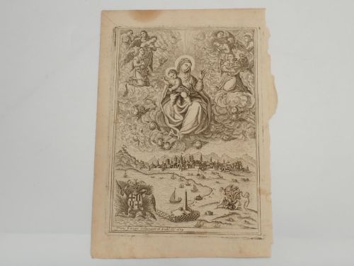 Portada del libro de La Virgen y el Niño Jesús sobre Barcelona [ESTAMPA CALCOGRÁFICA]