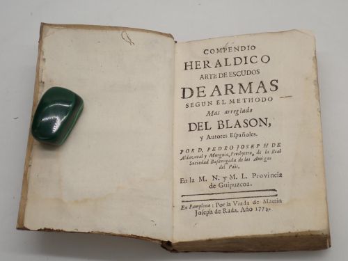 Portada del libro de Compendio heráldico. Arte de escudos de armas según el methodo más arreglado del blasón, y autores españoles,...