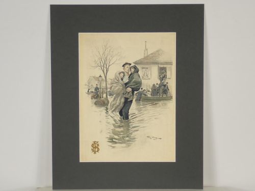 Portada del libro de Pour les inondés de 1910 [ACUARELA ORIGINAL DE GEORGES SCOTT]