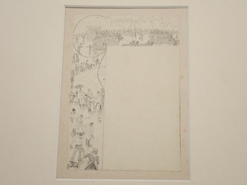 Portada del libro de 5 plumillas originales de Georges Genillaud formando orlas para encuadrar un texto. Temática hípica.