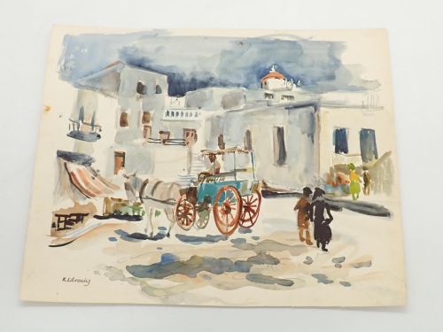 Portada del libro de Pueblo mediterráneo [ACUARELA ORIGINAL DE KATHERINE LIBROWICZ]